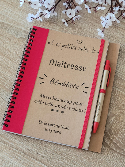 CARNET DE NOTES / Bloc notes maîtresse / cadeau fin d'année / cadeau fêtes des pères / cadeau maîtresse
