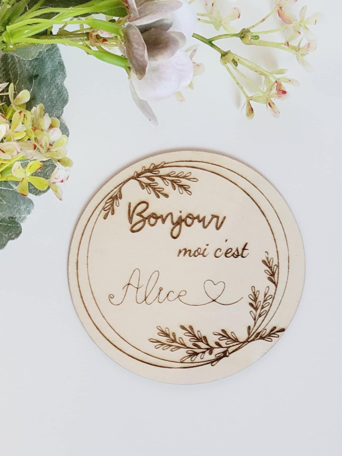 Carte bienvenue bébé naissance en bois Bonjour bébé