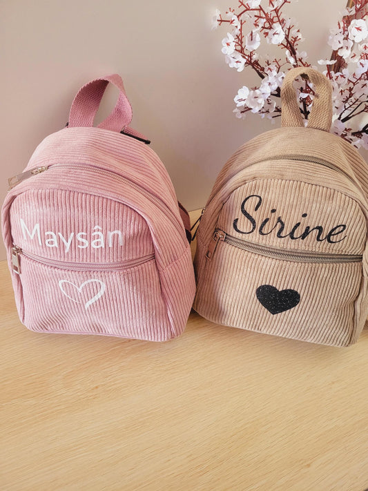 Sac à dos enfant personnalisé en velours côtelé