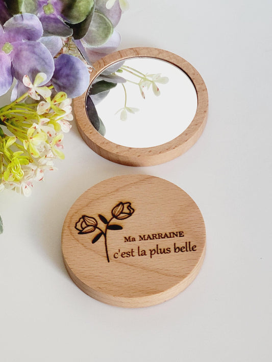 Miroir de poche en bois, idée cadeau personnalisé - mariage, fêtes, maman, grand-mère, mamie, tata, marraine