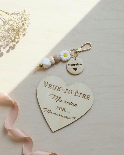 Coffret demande Marraine ou parrain annonce marraine avec porte clés , annonce grossesse marraine porte clé en perles  surprise marraine