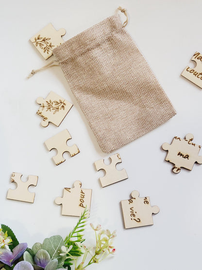 Puzzle annonce événements (pour parrain, marraine, naissance, prénom, voyage, mariage, tonton, tata, papi, mamie, grossesse, papa, parents)