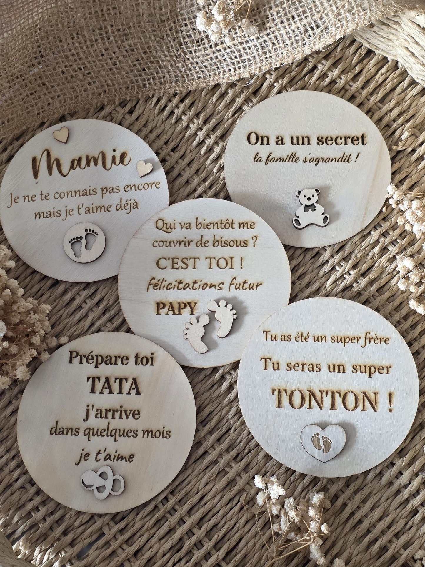 Cartes en bois annonce de grossesse / Surprise / Cadeau personnalisé