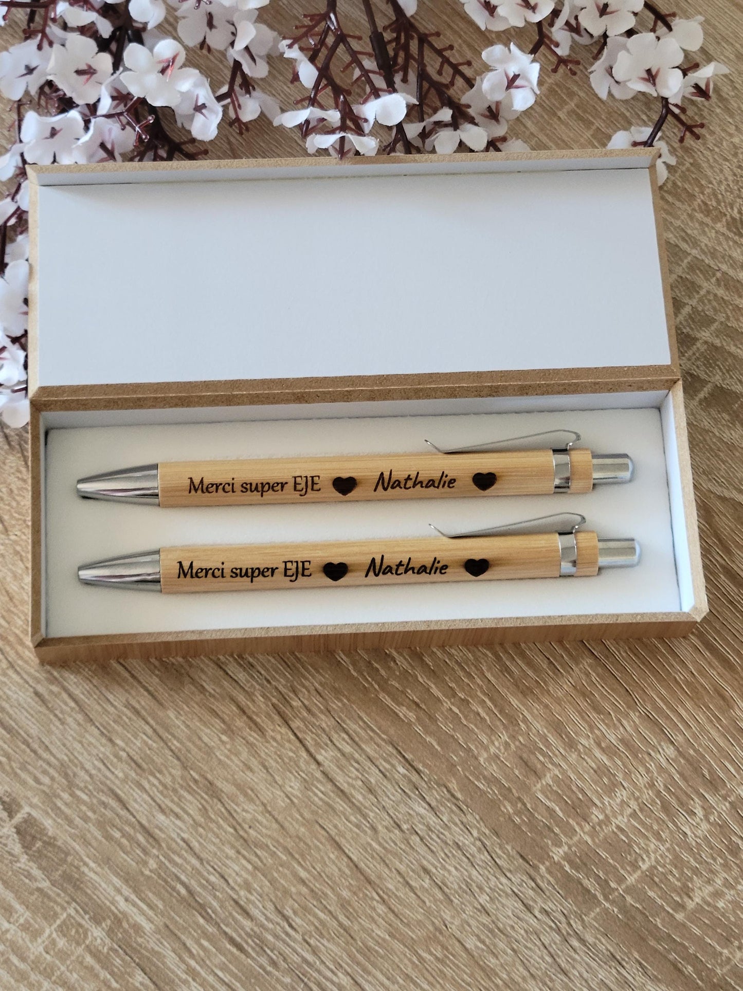 Coffret stylos en bois personnalisés / cadeau maîtresse / atsem / cadeau fête des pères et mères / cadeau mariage/ invités