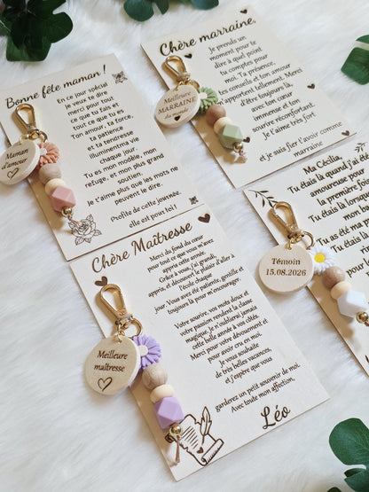 porte clés avec plaque personnalisé  parrain mamie maman papa, grands pères, papy, marraine, maitresse , demande témoin, plaque personnalisé