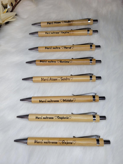 Stylo bambou personnalisé / Cadeau maitresse mariage témoin grand-père fête des pères /anniversaire collègue comité entreprise