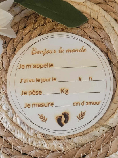 Carte bienvenue bébé naissance en bois