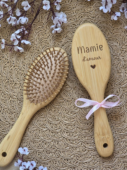 Brosse cheveux bambou personnalisée | Cadeau mamie personnalisé | Texte au choix | Cadeau grand-mère original | Fête des grands-mères |
