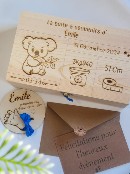 boite à souvenirs en bois cadeau naissance personnalisé