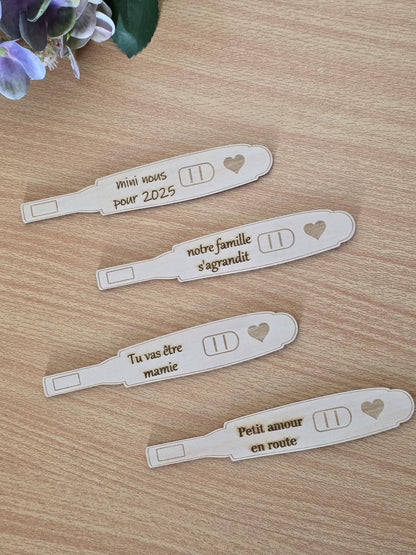 test de grossesse en bois, annonce grossesse personnalisé