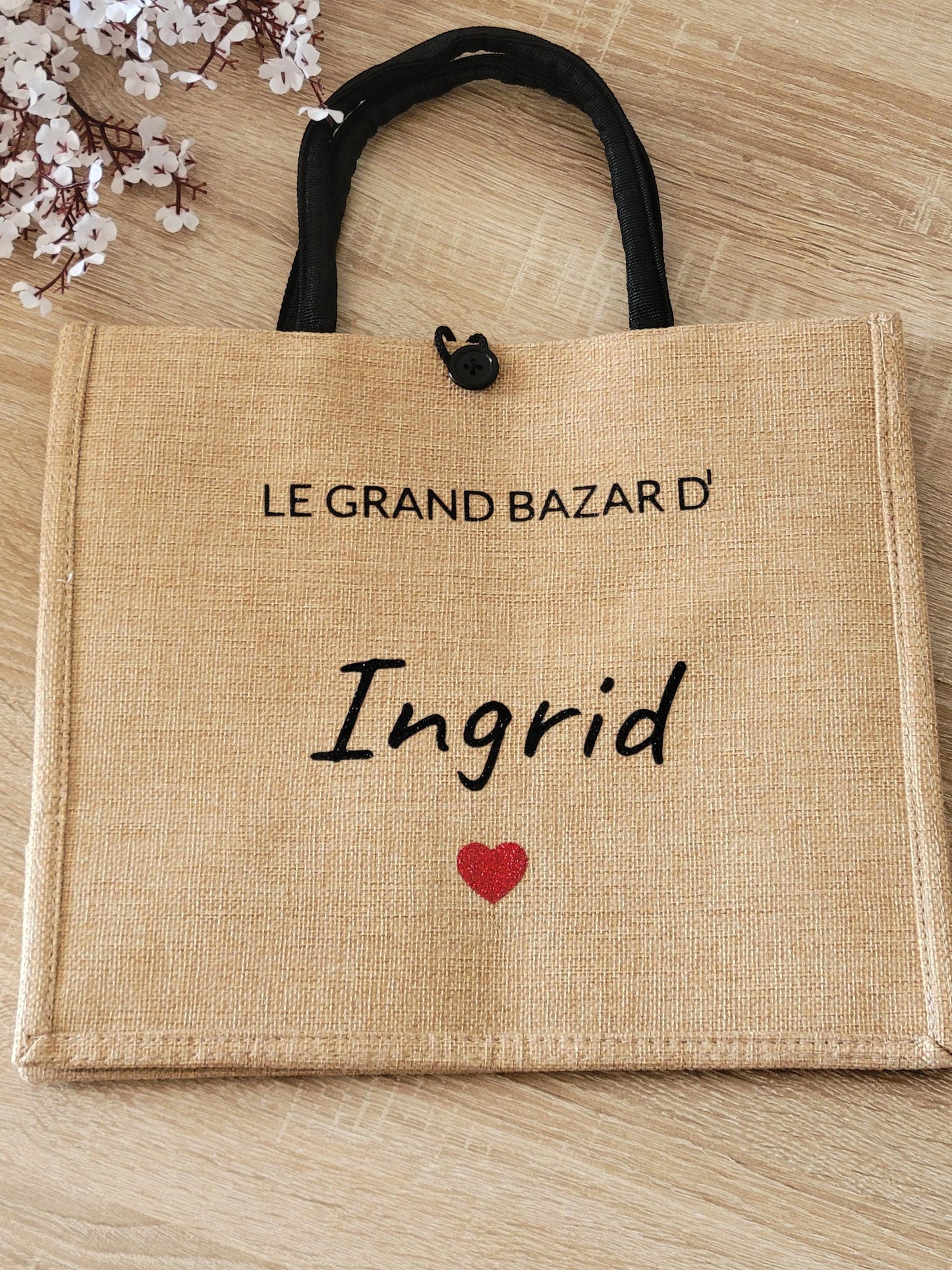 Sac cabas en jute et trousse personnalisées / cadeau maîtresse / cadeau maman / idée cadeau pour elle