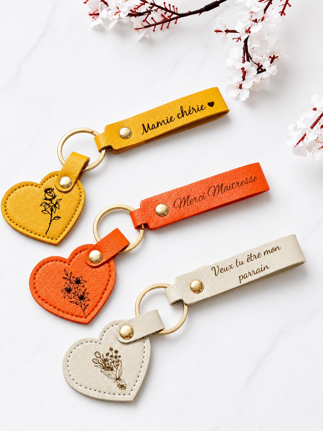 Porte-clé cœur personnalisé | Cadeau mamie, maîtresse, parrain | Porte clé gravé prénom | Cadeau fin d’année scolaire | Cadeau personnalisé