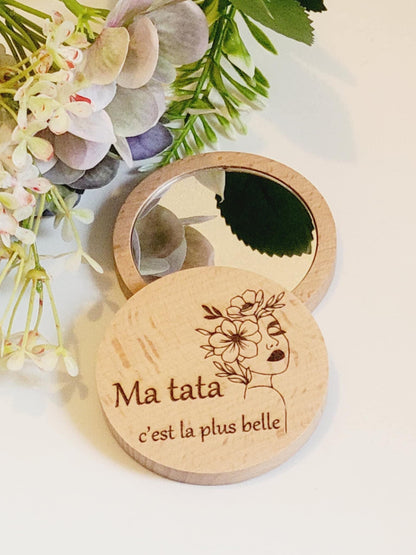 Miroir de poche en bois, idée cadeau personnalisé - mariage, fêtes, maman, grand-mère, mamie, tata, marraine