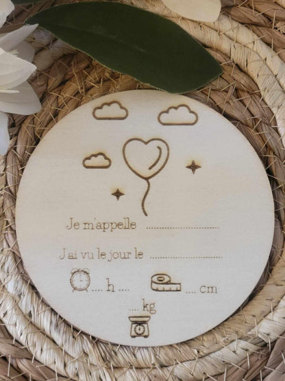 Carte bienvenue bébé naissance en bois