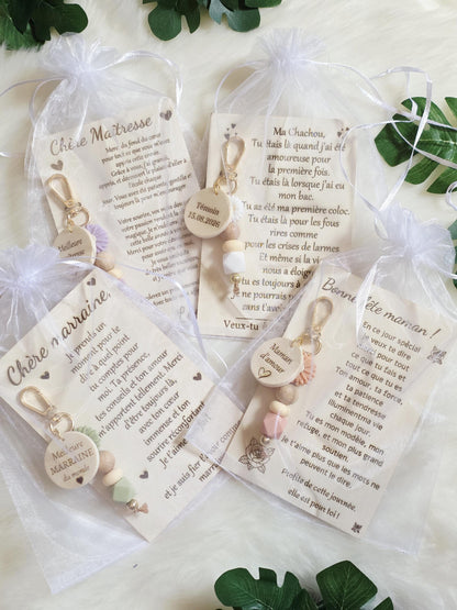 porte clés avec plaque personnalisé  parrain mamie maman papa, grands pères, papy, marraine, maitresse , demande témoin, plaque personnalisé