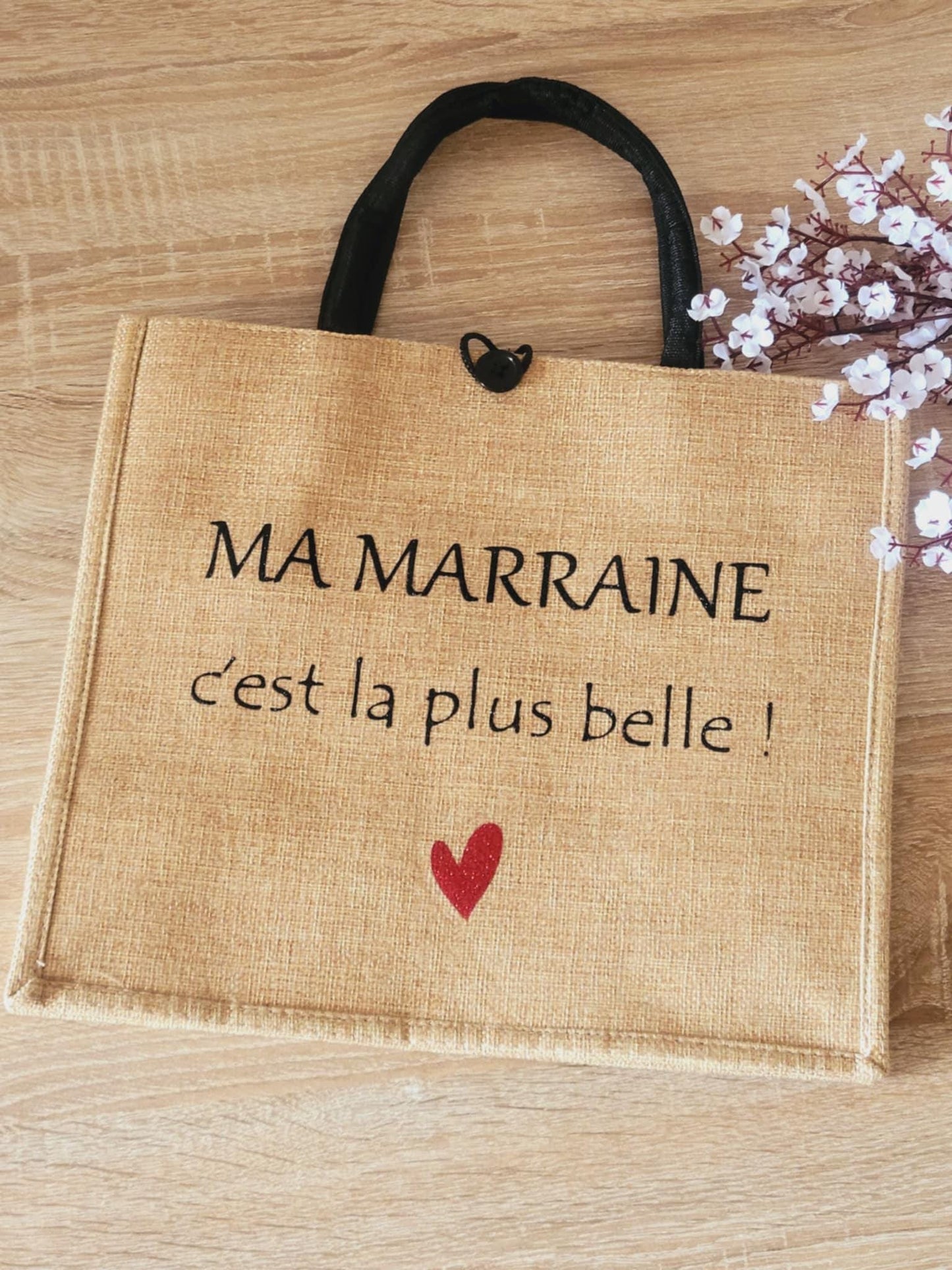 Sac cabas en jute et pochette  personnalisées / cadeau marraine / cadeau maman / idée cadeau pour elle