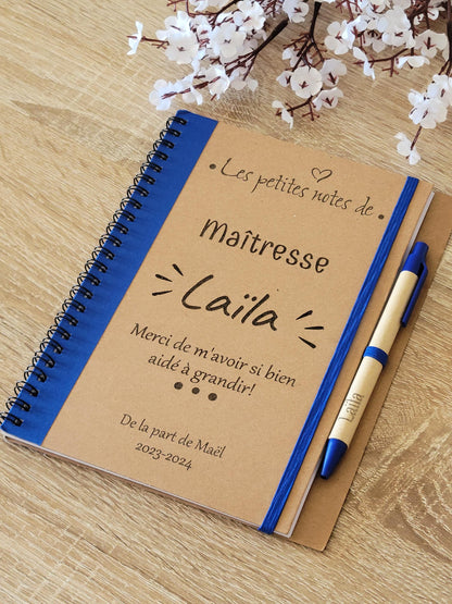 CARNET DE NOTES / Bloc notes maîtresse / cadeau fin d'année / cadeau fêtes des pères / cadeau maîtresse