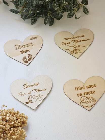 Magnet personnalisé forme cœur pour annonce de grossesse - Futur mamie et papi - Futur Marraine et Parrain - Futur bébé - Cadeau naissance