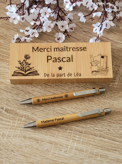 Coffret stylos en bois personnalisés / cadeau maîtresse / atsem / cadeau fête des pères et mères / cadeau mariage/ invités