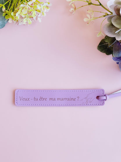 Marque-page en cuir personnalisé cadeau pour maîtresse / ATSEM / mamie / papi / marraine / parrain / maman / papa / demande marraine