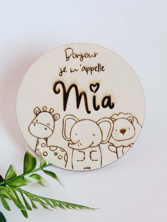 Carte bienvenue bébé naissance en bois Bonjour bébé