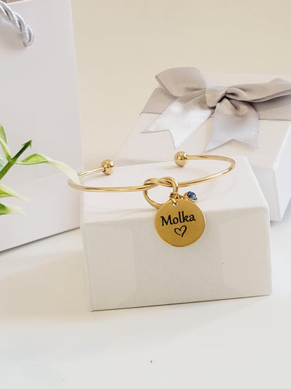 Bracelet jonc personnalisé en acier inoxydable ,bracelet personnalisé, cadeau marraine, Cadeau naissance, Cadeau maman,