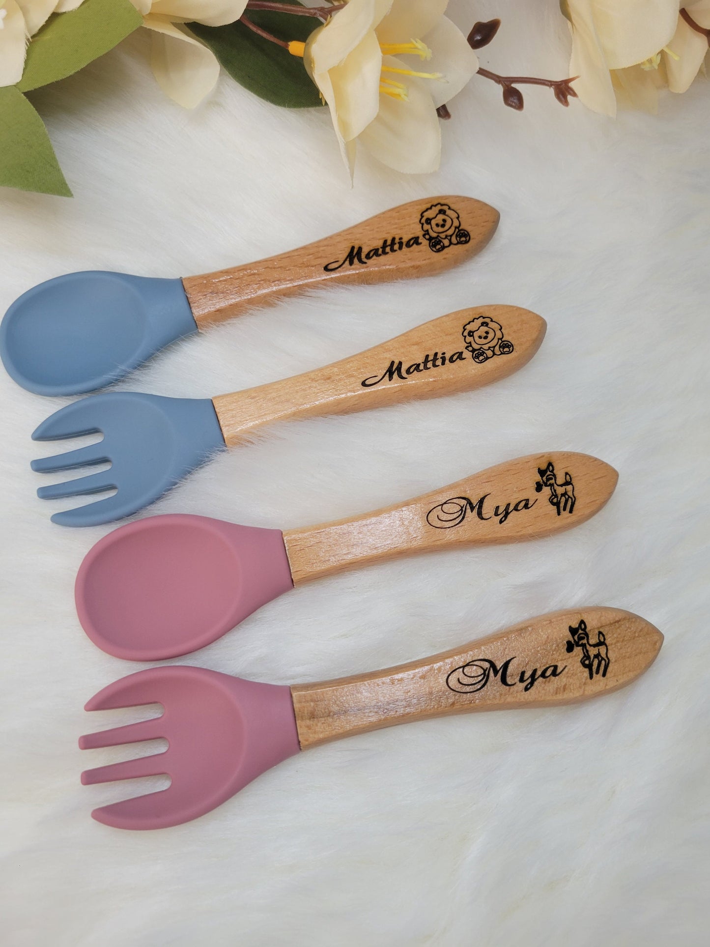 set couvets bébé personnalisées /Fourchette et cuillère en bois / idéal cadeau de naissance