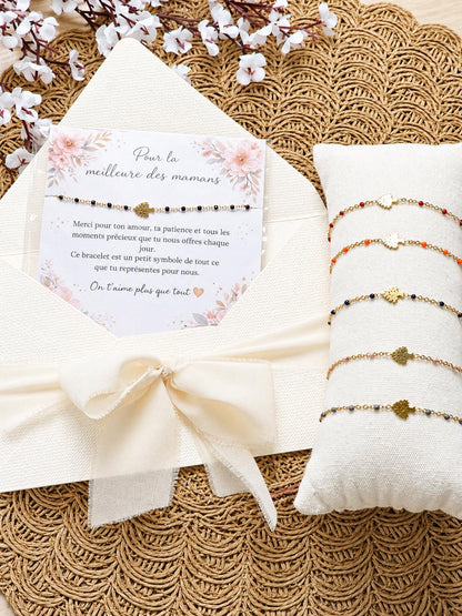Bracelet Femme Fin Doré avec Perles Colorées – Cadeau Maman Mamie – Bracelet Délicat Ajustable – Idée Cadeau Fête des Mères