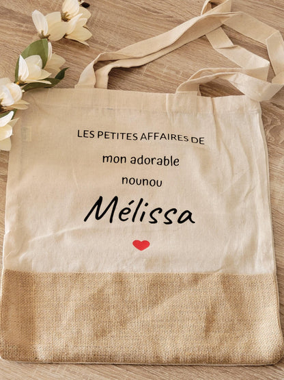 cadeau maîtresse / cadeau Atsem / cadeau fête des mères / cadeau femme sac  jute et coton avec une petite trousse