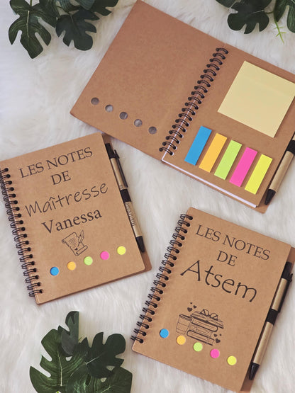 CARNET DE NOTES / Bloc notes maîtresse /porte-clés/ marque pages /cadeau fin d'année / cadeau fêtes des pères / cadeau maîtresse