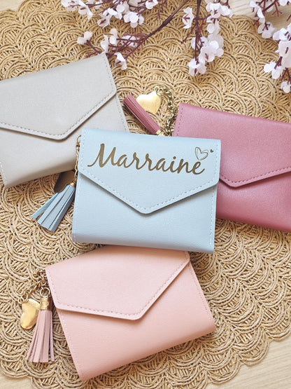 Portefeuille compact personnalisé – Porte-cartes en simili cuir avec prénom – Petit portefeuille femme élégant – Cadeau personnalisé