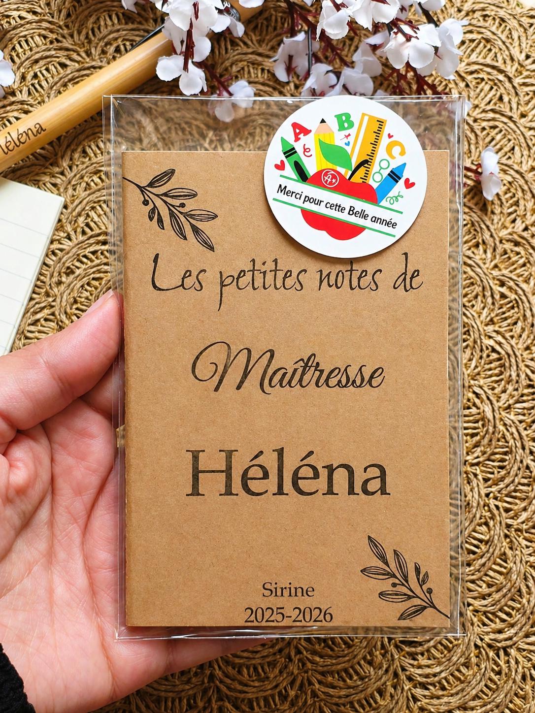 Bloc note en bambou avec stylo personnalisé  cadeau maîtresse / cadeau Mamie / cadeau directrice /cadeau papy/ mariage