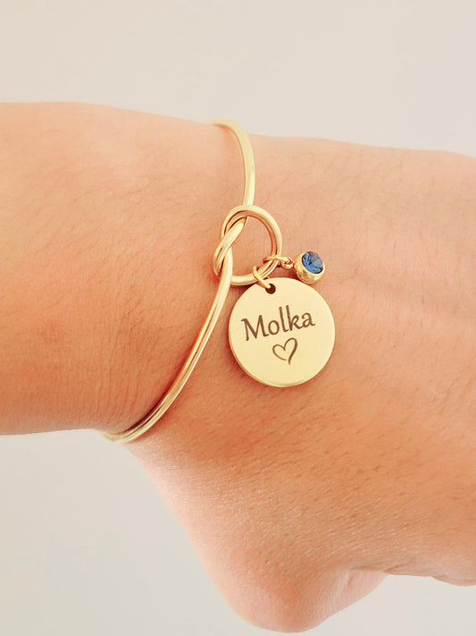Bracelet jonc personnalisé en acier inoxydable ,bracelet personnalisé, cadeau marraine, Cadeau naissance, Cadeau maman,