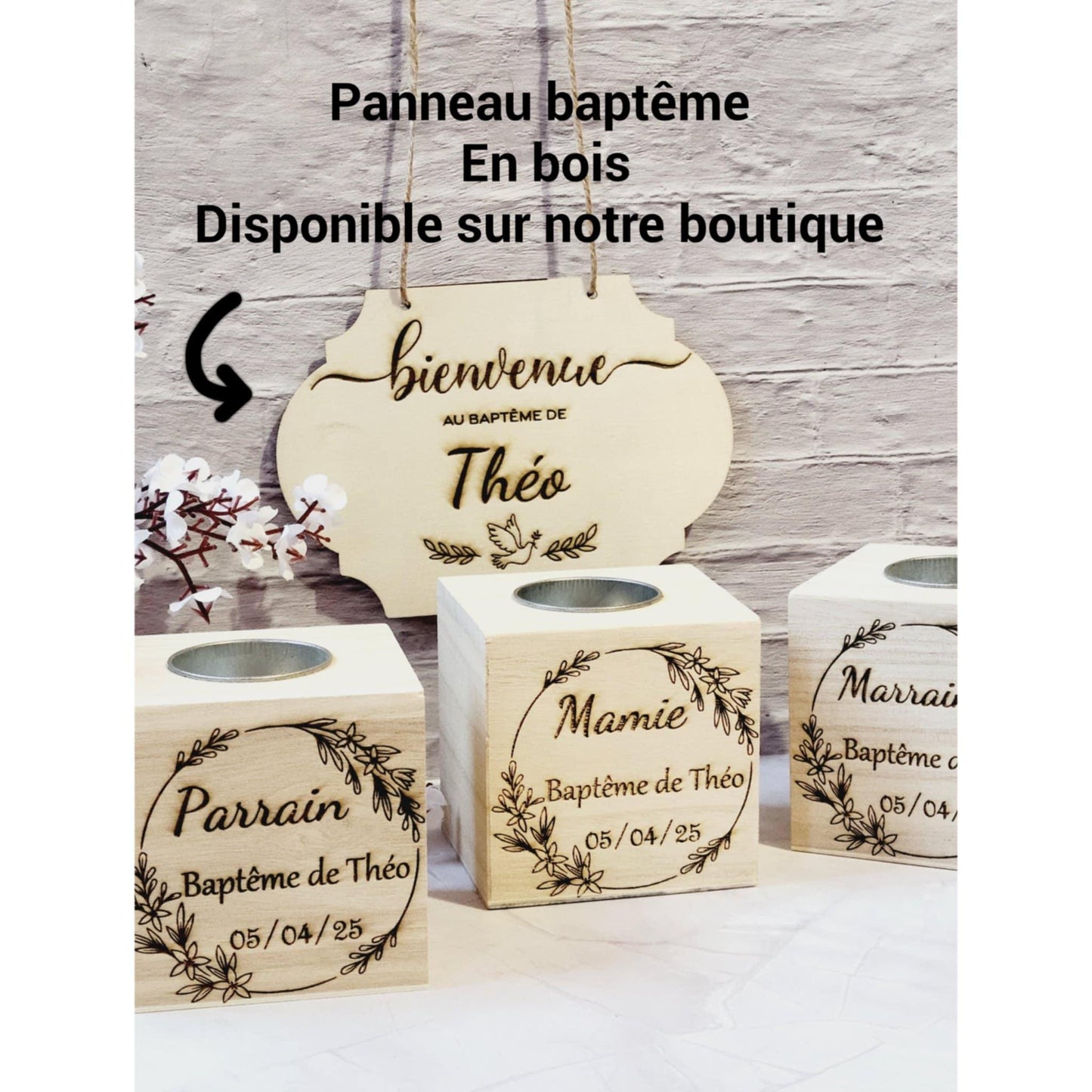 Bougeoir cube bois personnalisable gravure laser - maman - mamie - nounou  - Noël - Mariage - Atsem - Maitresse -marraine