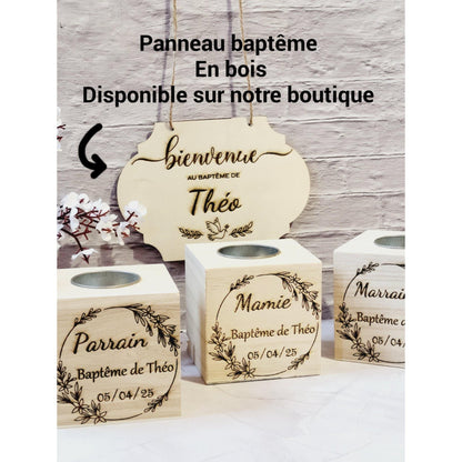 Bougeoir cube bois personnalisable gravure laser - maman - mamie - nounou  - Noël - Mariage - Atsem - Maitresse -marraine