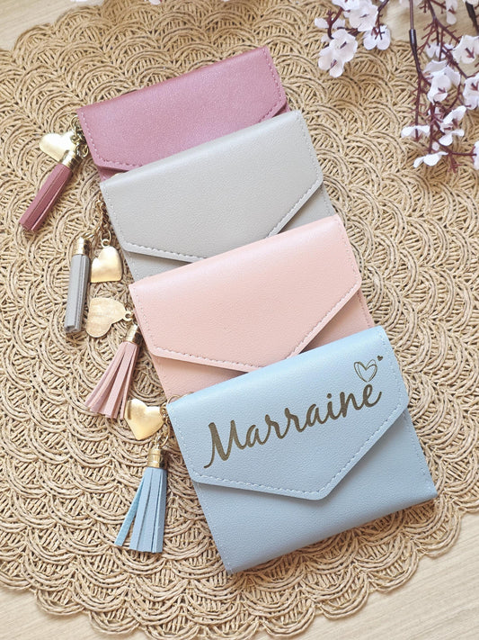 Portefeuille compact personnalisé – Porte-cartes en simili cuir avec prénom – Petit portefeuille femme élégant – Cadeau personnalisé