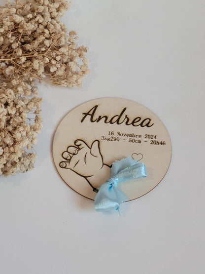 Carte en bois pour bracelet de naissance personnalisé