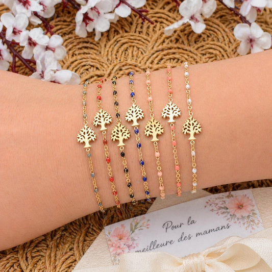 Bracelet Femme Fin Doré avec Perles Colorées – Cadeau Maman Mamie – Bracelet Délicat Ajustable – Idée Cadeau Fête des Mères