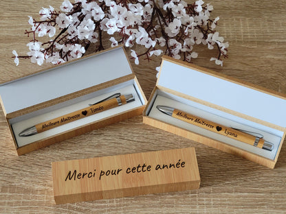 Coffret stylos en bois personnalisés / cadeau maîtresse / atsem / cadeau fête des pères et mères / cadeau mariage/ invités