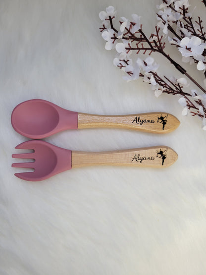 set couvets bébé personnalisées /Fourchette et cuillère en bois / idéal cadeau de naissance