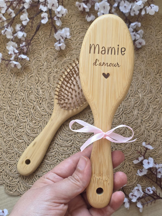 Brosse cheveux bambou personnalisée | Cadeau mamie personnalisé | Texte au choix | Cadeau grand-mère original | Fête des grands-mères |