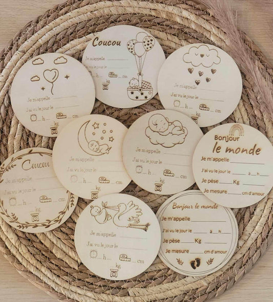 Carte bienvenue bébé naissance en bois