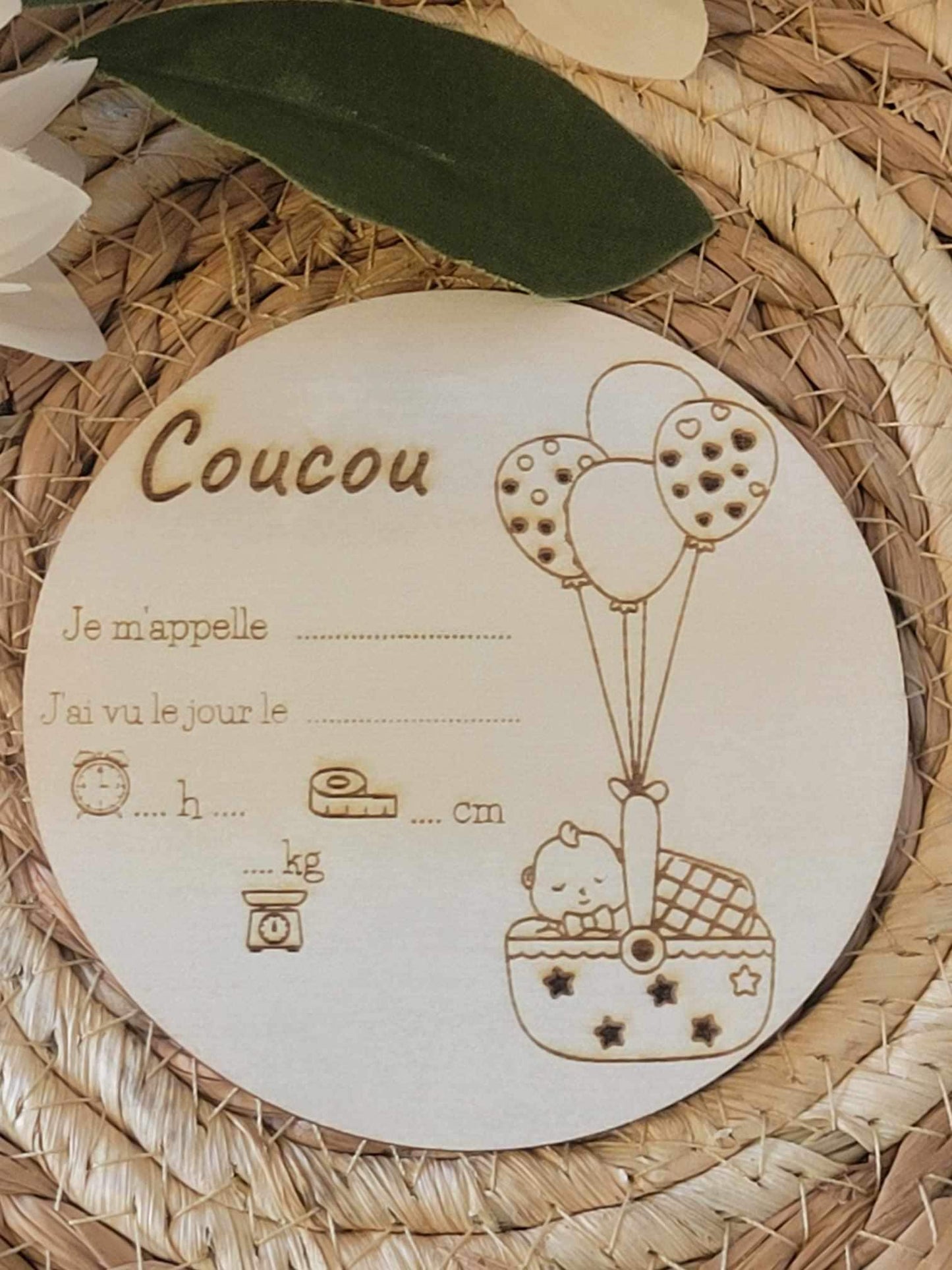 Carte bienvenue bébé naissance en bois