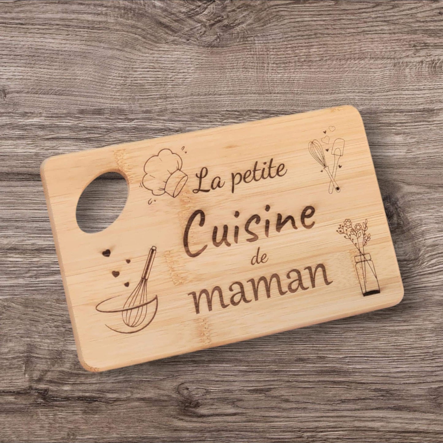 Planche à découper en bambou personnalisée, cadeau parrain, fête des pères, des mères, noël , nounou marraine
