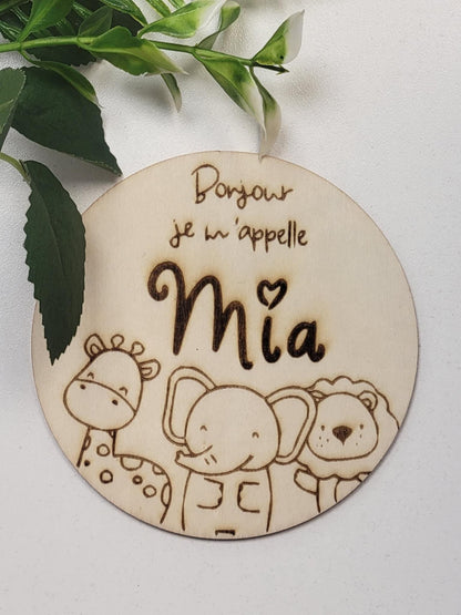 Carte bienvenue bébé naissance en bois Bonjour bébé