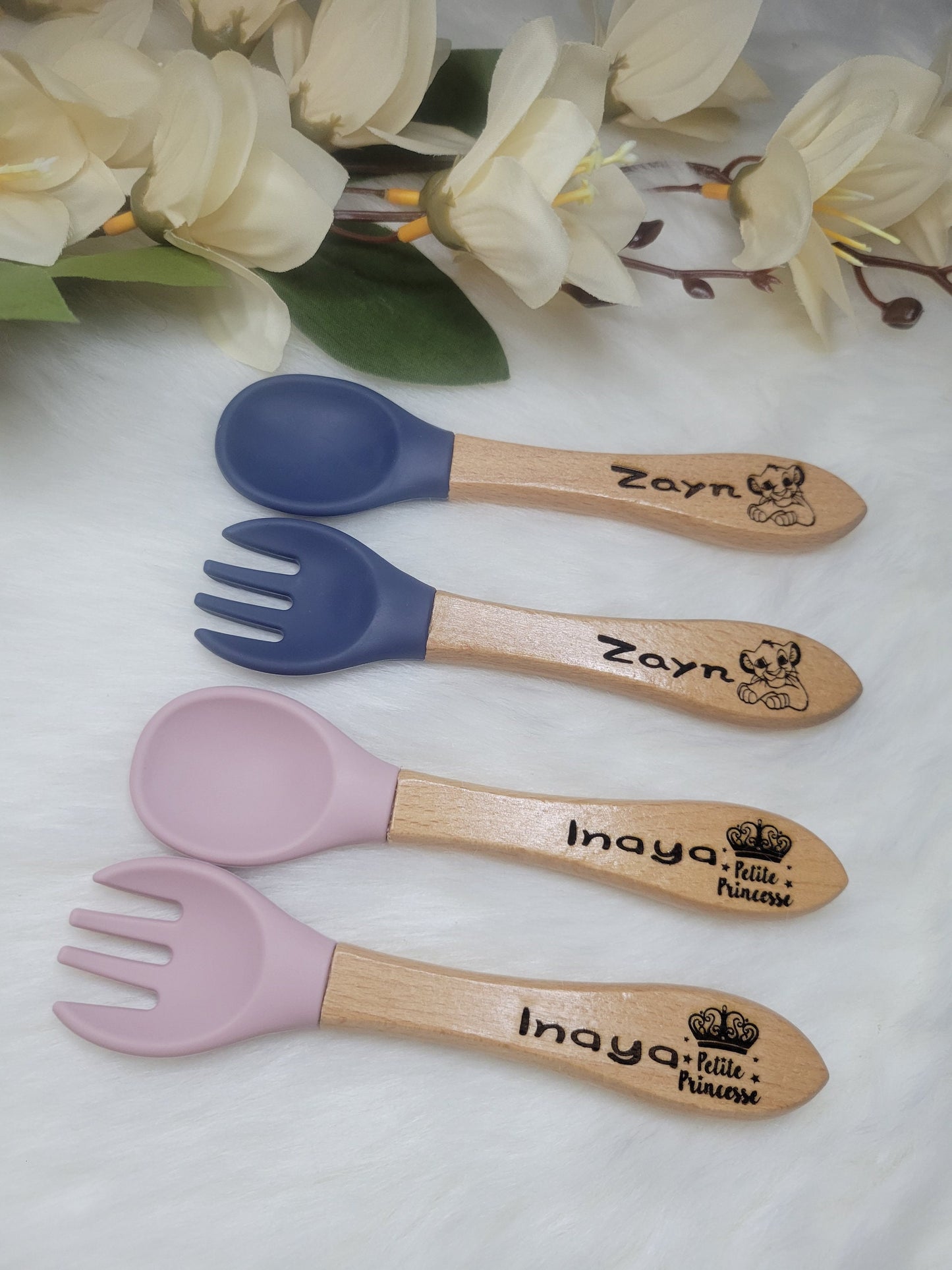set couvets bébé personnalisées /Fourchette et cuillère en bois / idéal cadeau de naissance