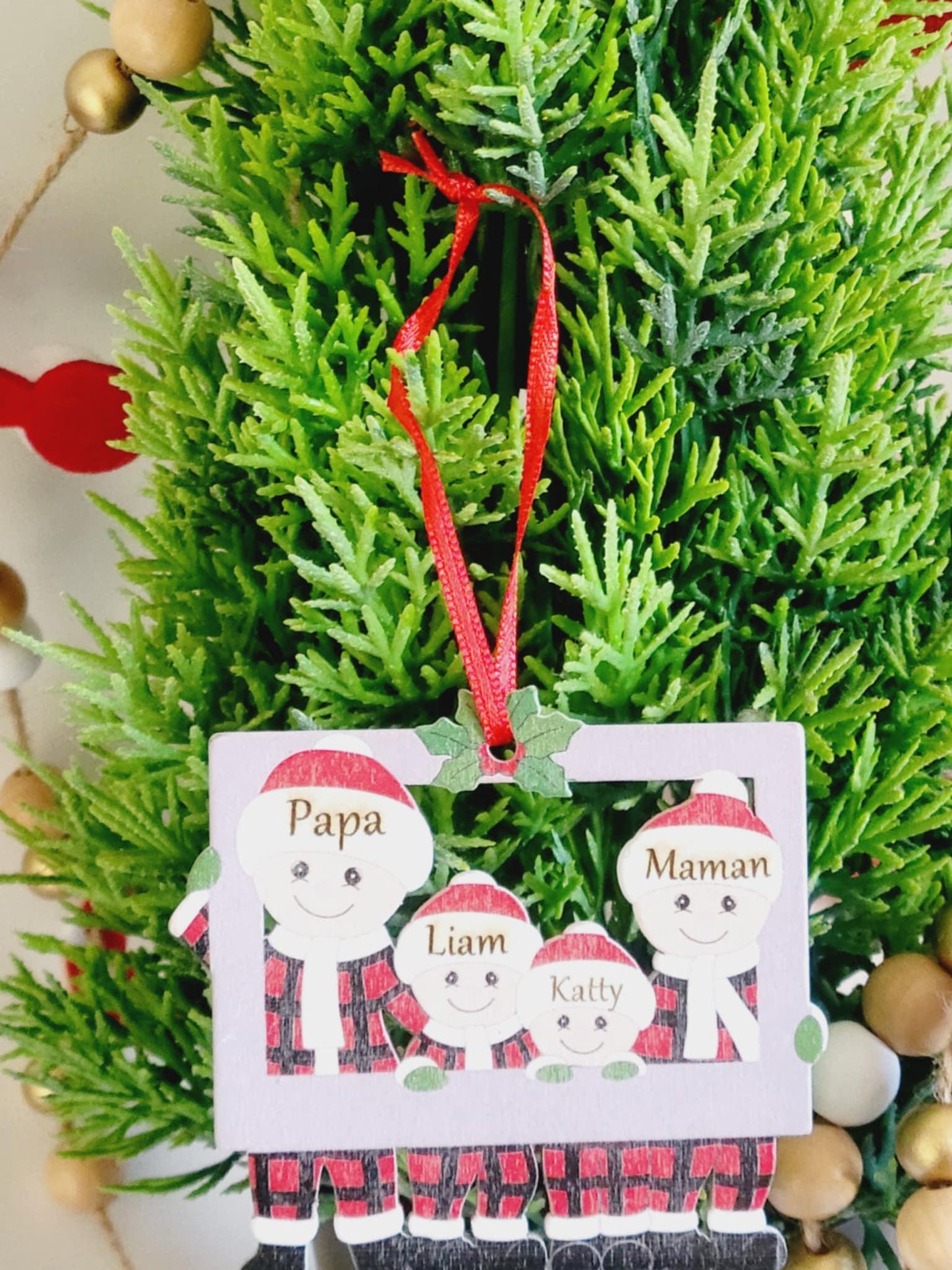 Décoration de Noël avec prénom d'un membre de la famille,Décoration de famille personnalisée,Famille de 2 3 4 5 6 personnes décoration sapin