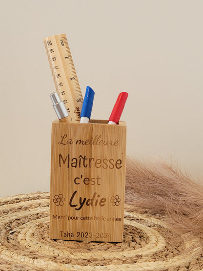 Pot à crayon personnalisé gravé / cadeau fin d'année scolaire / cadeau maîtresse / cadeau atsem