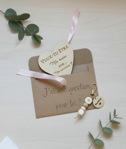 Coffret demande Marraine ou parrain annonce marraine avec porte clés , annonce grossesse marraine porte clé en perles  surprise marraine