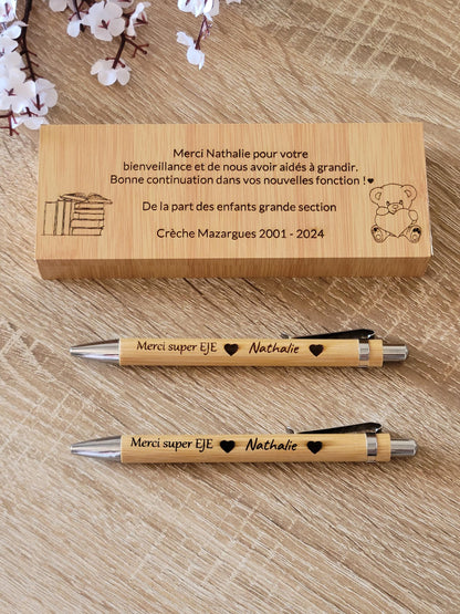 Coffret stylos en bois personnalisés / cadeau maîtresse / atsem / cadeau fête des pères et mères / cadeau mariage/ invités